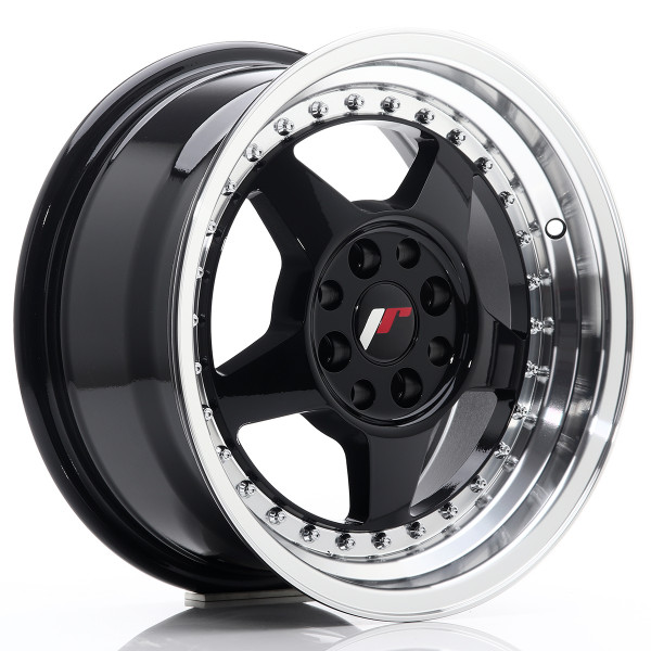 JR Wheels JR6 15x7 ET25 4x100/108 Glossy Black w/Machined Lip